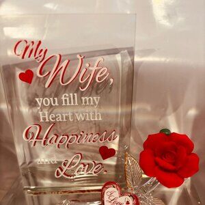 My Wife Red Rose Glass Figurine Happiness and Love Romantic Gift Decor